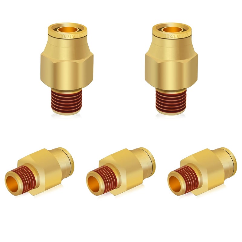 Siptenk 1/2" DOT Brass Push to Connect Air Line Fittings 5 PCS, 1/2" OD Tube x 1/4" NPT Thread Air Brake Line Quick Connect Fittings for Truck Trailers Industry Air System - Image 1